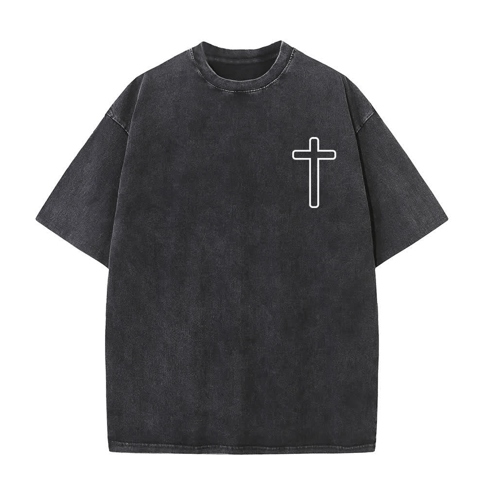 Christianartworkshop Camiseta extragrande lavada con estampado de la cruz en la espalda de Jesús - image 2