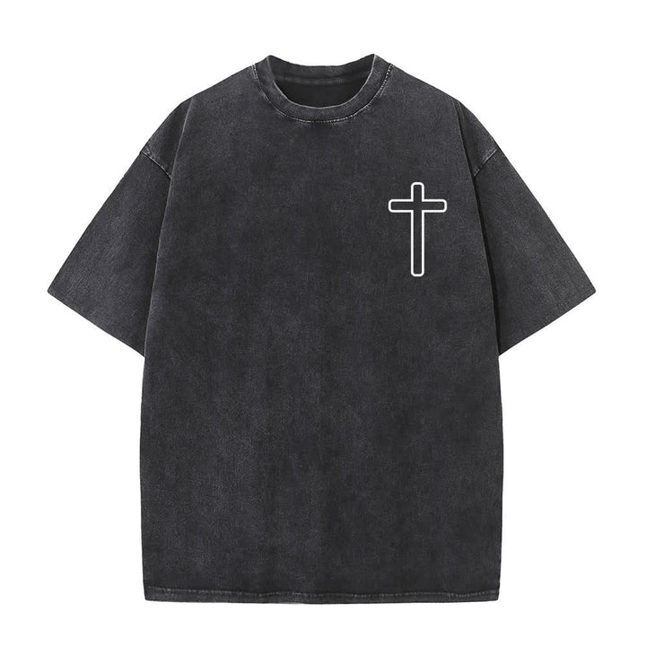 Christianartworkshop Camiseta extragrande lavada con estampado de la cruz en la espalda de Jesús - image 2