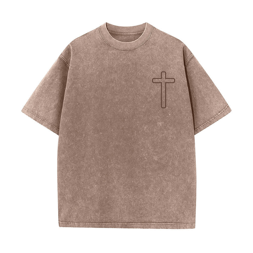 Christianartworkshop Camiseta extragrande lavada con estampado de la cruz en la espalda de Jesús - image 11