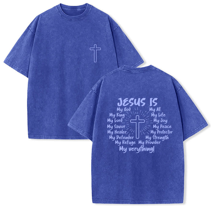 Christianartworkshop Camiseta extragrande lavada con estampado de la cruz en la espalda de Jesús - Azul - 4XL - image 18