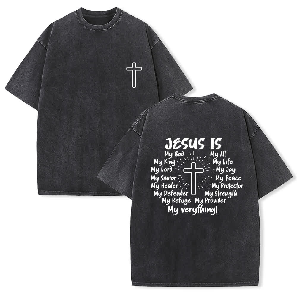 Christianartworkshop Camiseta extragrande lavada con estampado de la cruz en la espalda de Jesús - Negro - 4XL - image 0