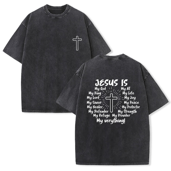 Christianartworkshop Camiseta extragrande lavada con estampado de la cruz en la espalda de Jesús - Negro - 4XL - image 0