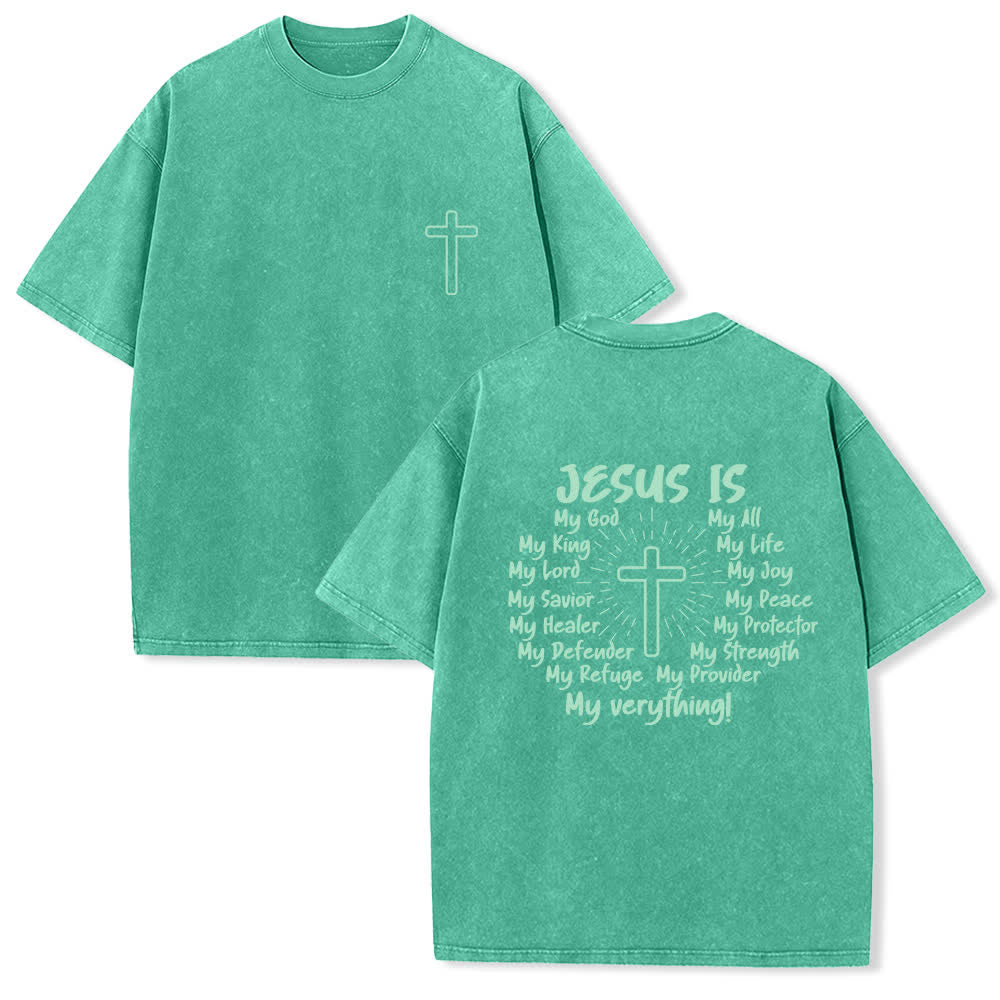 Christianartworkshop Camiseta extragrande lavada con estampado de la cruz en la espalda de Jesús - Verde - 4XL - image 15
