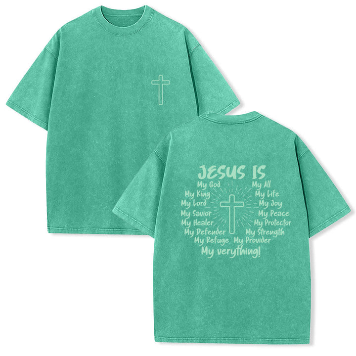 Christianartworkshop Camiseta extragrande lavada con estampado de la cruz en la espalda de Jesús - Verde - 4XL - image 15
