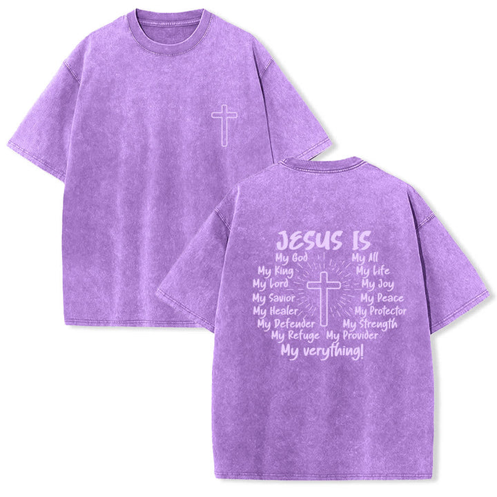 Christianartworkshop Camiseta extragrande lavada con estampado de la cruz en la espalda de Jesús - Púrpura - 4XL - image 21