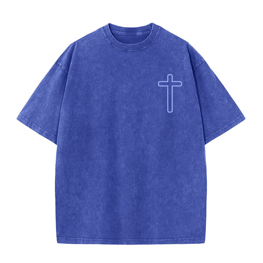 Christianartworkshop Camiseta extragrande lavada con estampado de la cruz en la espalda de Jesús - image 20
