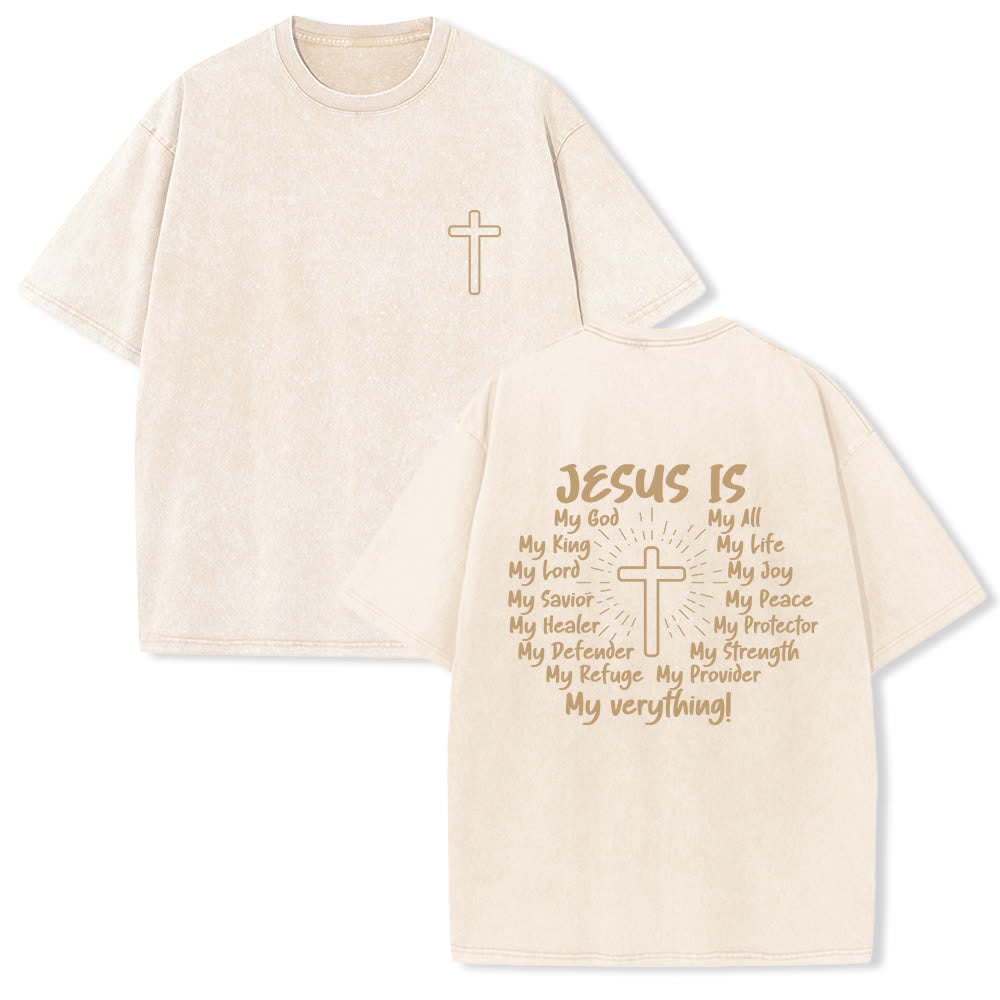 Christianartworkshop Camiseta extragrande lavada con estampado de la cruz en la espalda de Jesús - Beige - 4XL - image 6