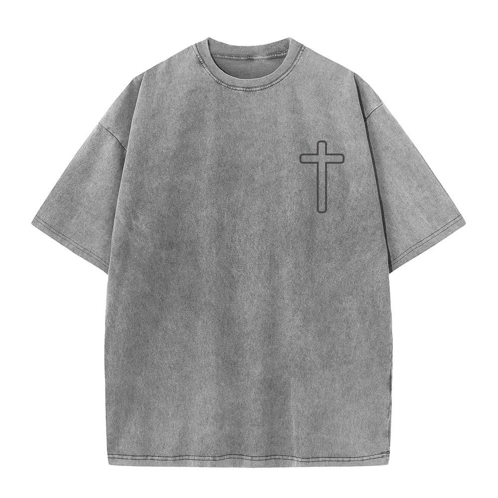Christianartworkshop Camiseta extragrande lavada con estampado de la cruz en la espalda de Jesús - image 14