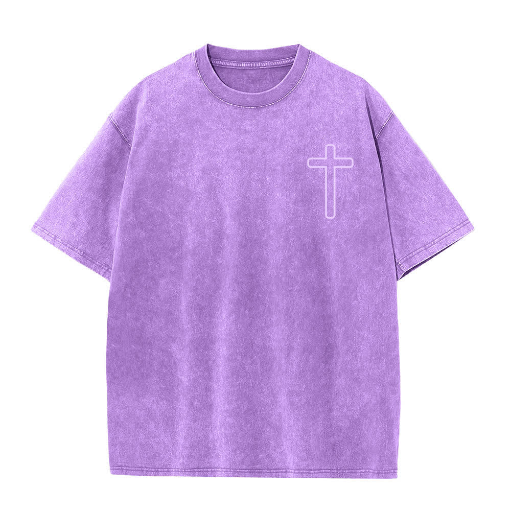 Christianartworkshop Camiseta extragrande lavada con estampado de la cruz en la espalda de Jesús - image 23