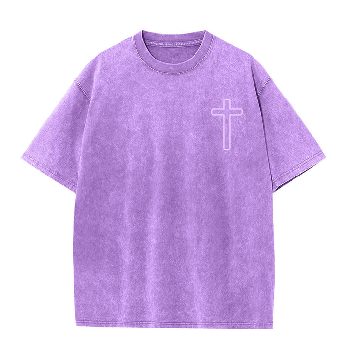 Christianartworkshop Camiseta extragrande lavada con estampado de la cruz en la espalda de Jesús - image 23