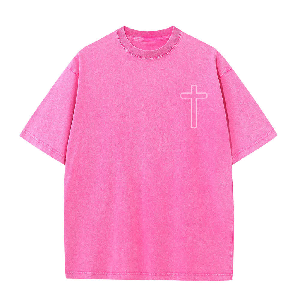 Christianartworkshop Camiseta extragrande lavada con estampado de la cruz en la espalda de Jesús - image 26