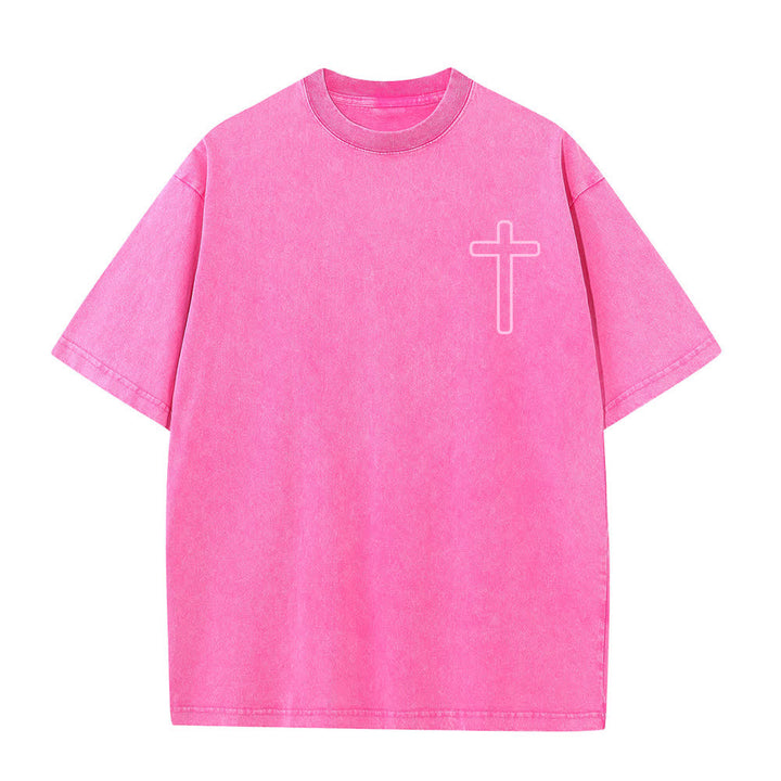 Christianartworkshop Camiseta extragrande lavada con estampado de la cruz en la espalda de Jesús - image 26