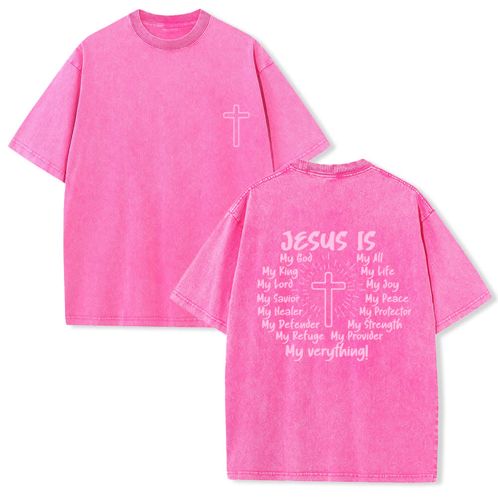 Christianartworkshop Camiseta extragrande lavada con estampado de la cruz en la espalda de Jesús - Rosa - 4XL - image 24