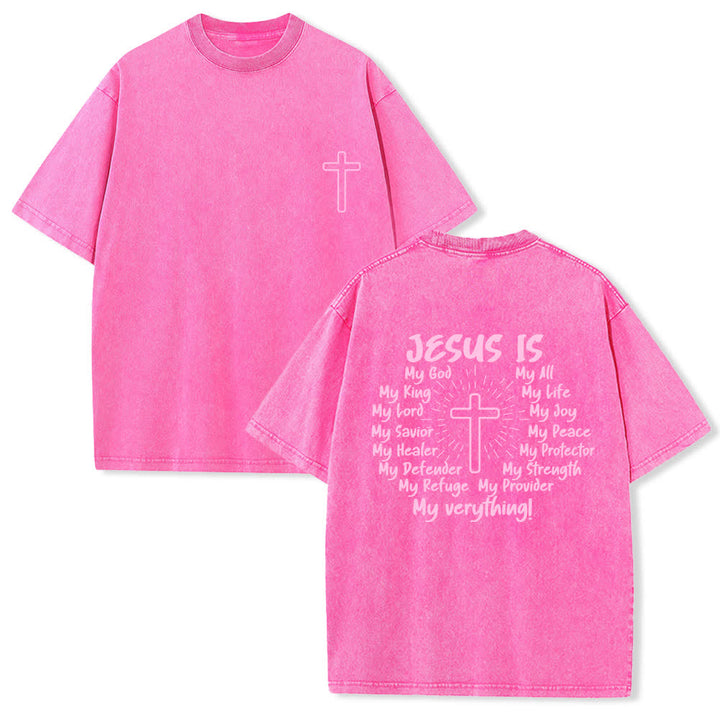 Christianartworkshop Camiseta extragrande lavada con estampado de la cruz en la espalda de Jesús - Rosa - 4XL - image 24