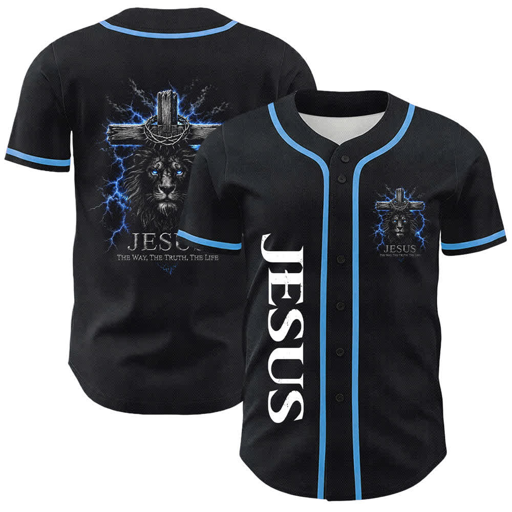 Camiseta de béisbol negra con el rayo de Jesús de Christianartworkshop - Azul cielo - 5XL - image 0