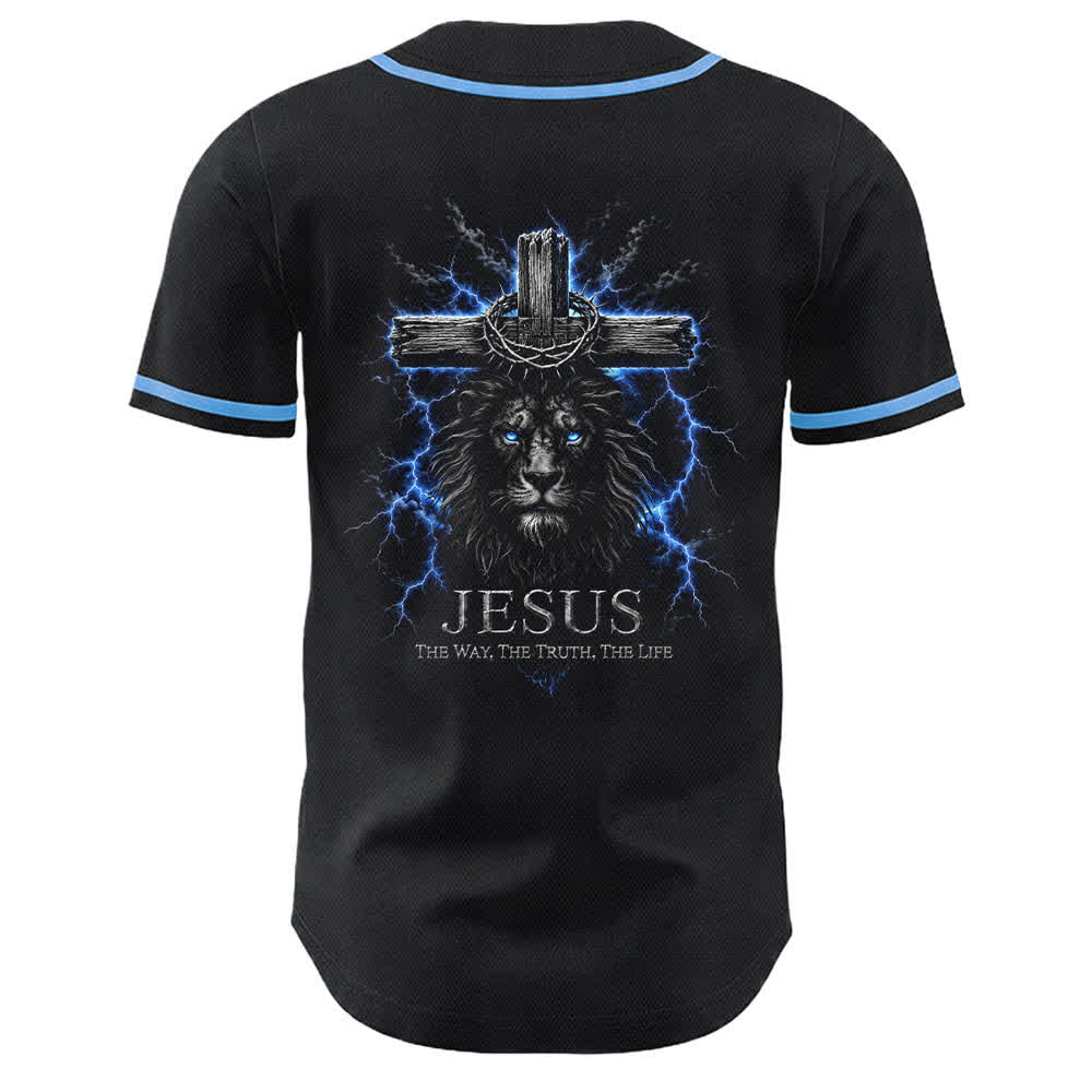 Christianartworkshop Camiseta de béisbol de malla negra con el rayo de Jesús León - image 1