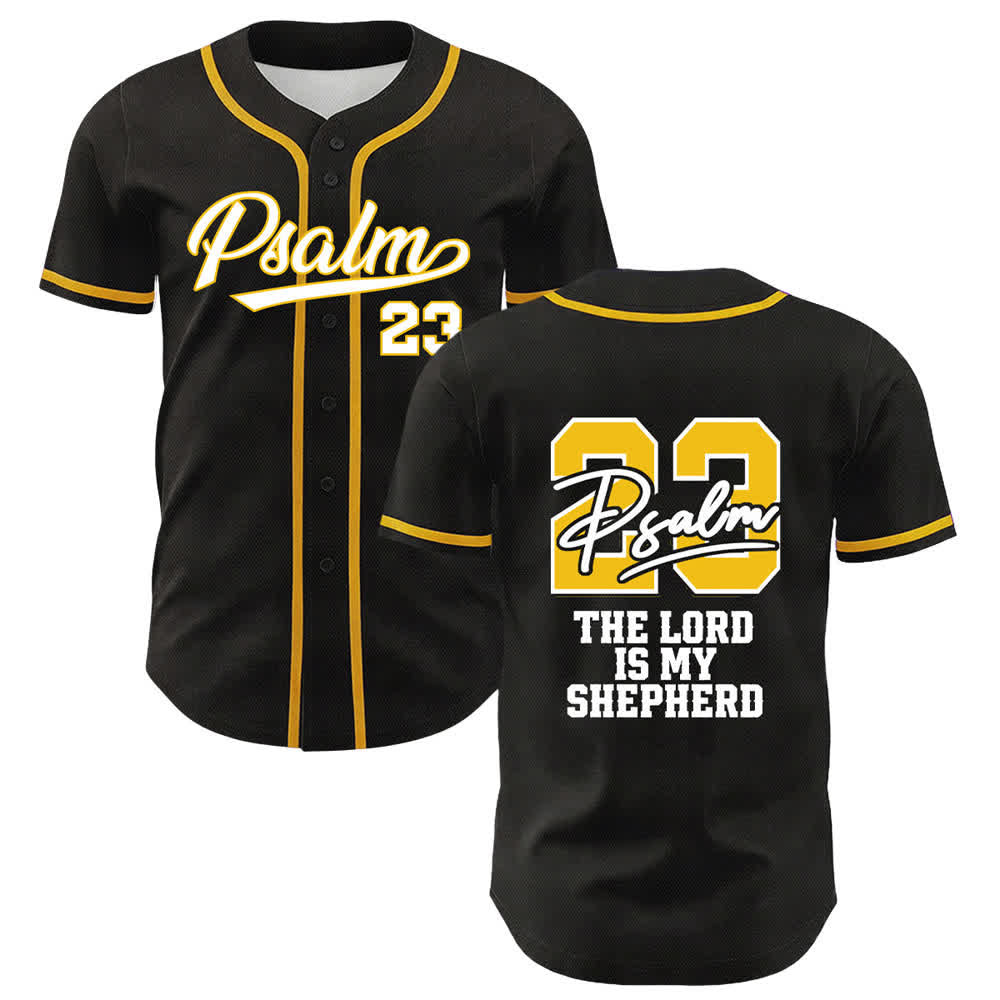 Camiseta de béisbol con mensaje del Salmo 23 en negro y dorado de Christianartworkshop - Amarillo - 5XL - image 0