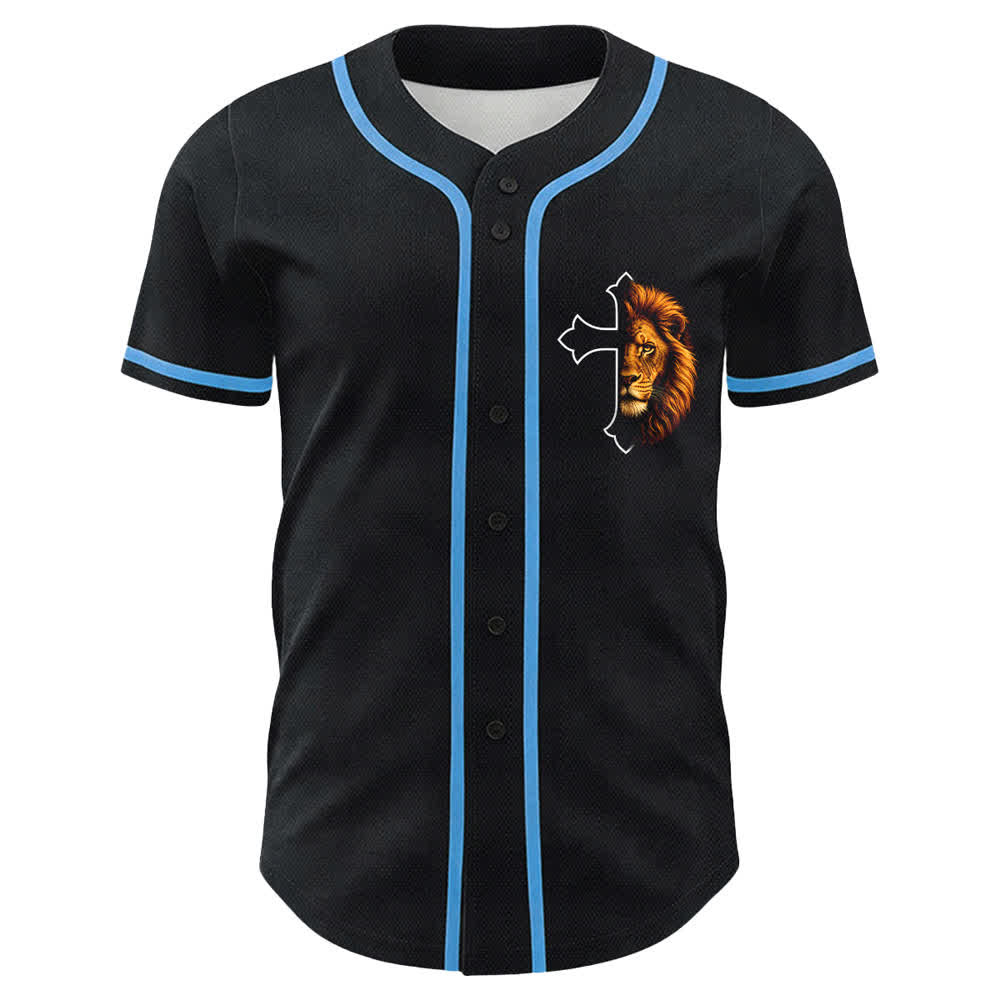 Christianartworkshop León de la Fortaleza Filipenses 4:13 Camiseta de Béisbol Negra y Dorada - image 8
