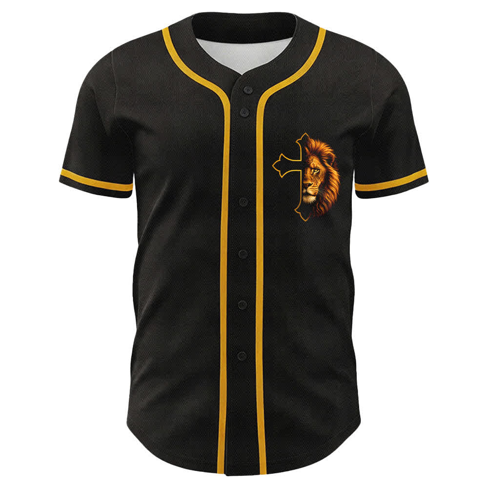 Christianartworkshop León de la Fortaleza Filipenses 4:13 Camiseta de Béisbol Negra y Dorada - image 2