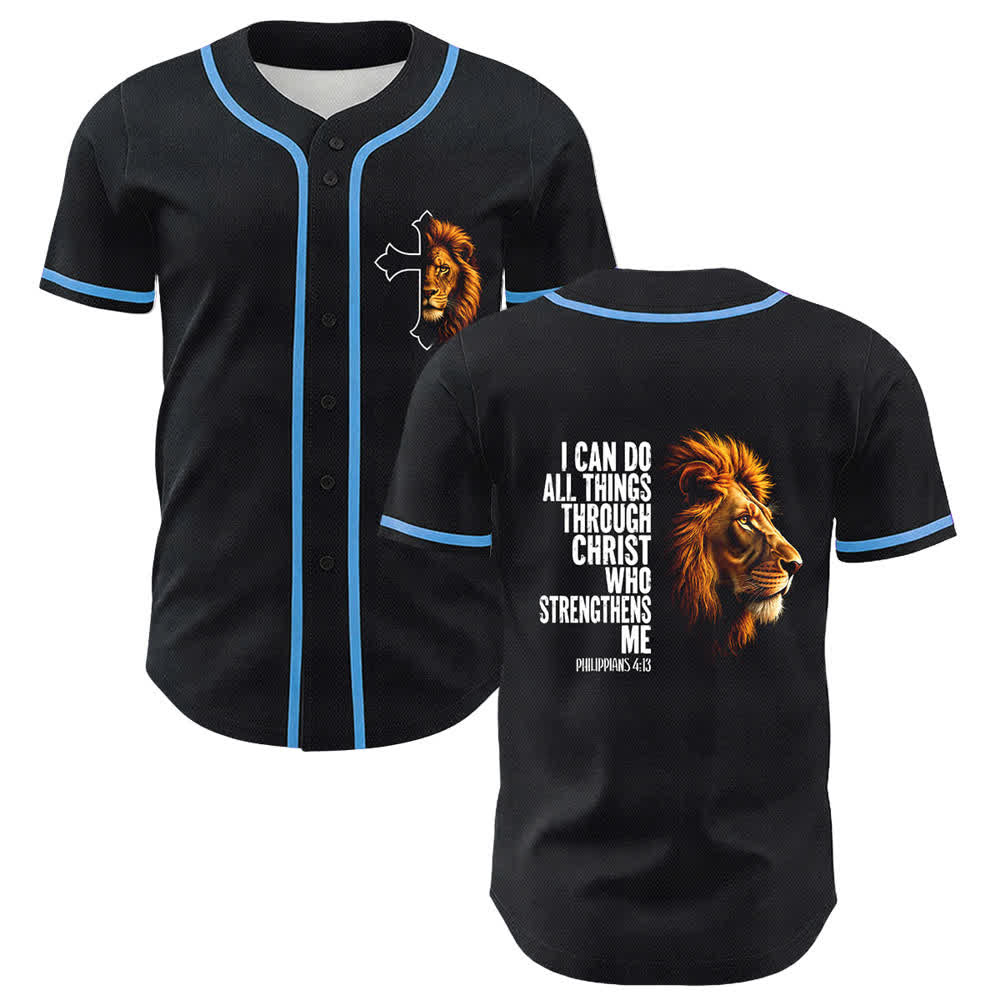 Christianartworkshop León de la Fortaleza Filipenses 4:13 Camiseta de Béisbol Negra y Dorada - Azul cielo - 5XL - image 6