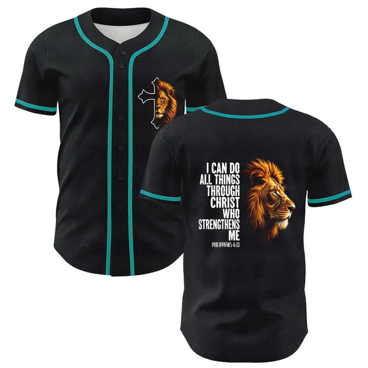 Christianartworkshop León de la Fortaleza Filipenses 4:13 Camiseta de Béisbol Negra y Dorada - Azul del lago - 5XL - image 21