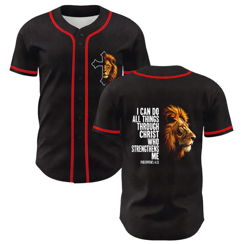 Christianartworkshop León de la Fortaleza Filipenses 4:13 Camiseta de Béisbol Negra y Dorada - Rojo - 5XL - image 9