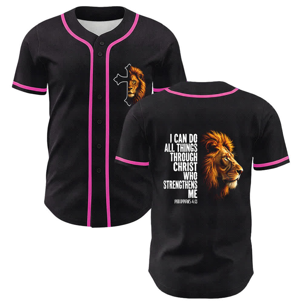 Christianartworkshop León de la Fortaleza Filipenses 4:13 Camiseta de Béisbol Negra y Dorada - Rosa - 5XL - image 15