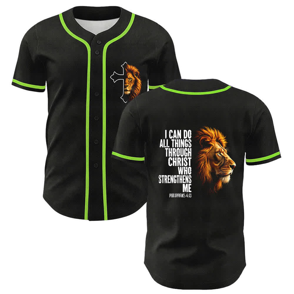 Christianartworkshop León de la Fortaleza Filipenses 4:13 Camiseta de Béisbol Negra y Dorada - Verde - 5XL - image 12