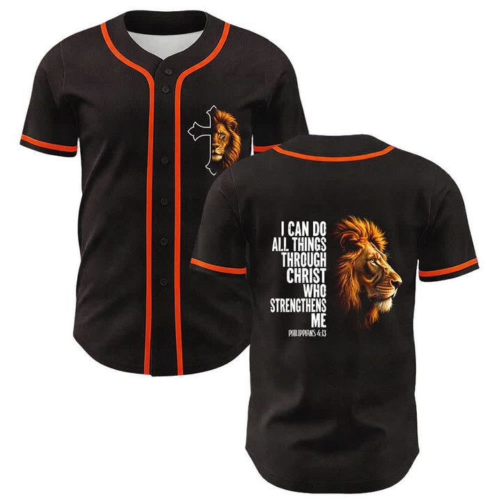 Christianartworkshop León de la Fortaleza Filipenses 4:13 Camiseta de Béisbol Negra y Dorada - Naranja - 5XL - image 18