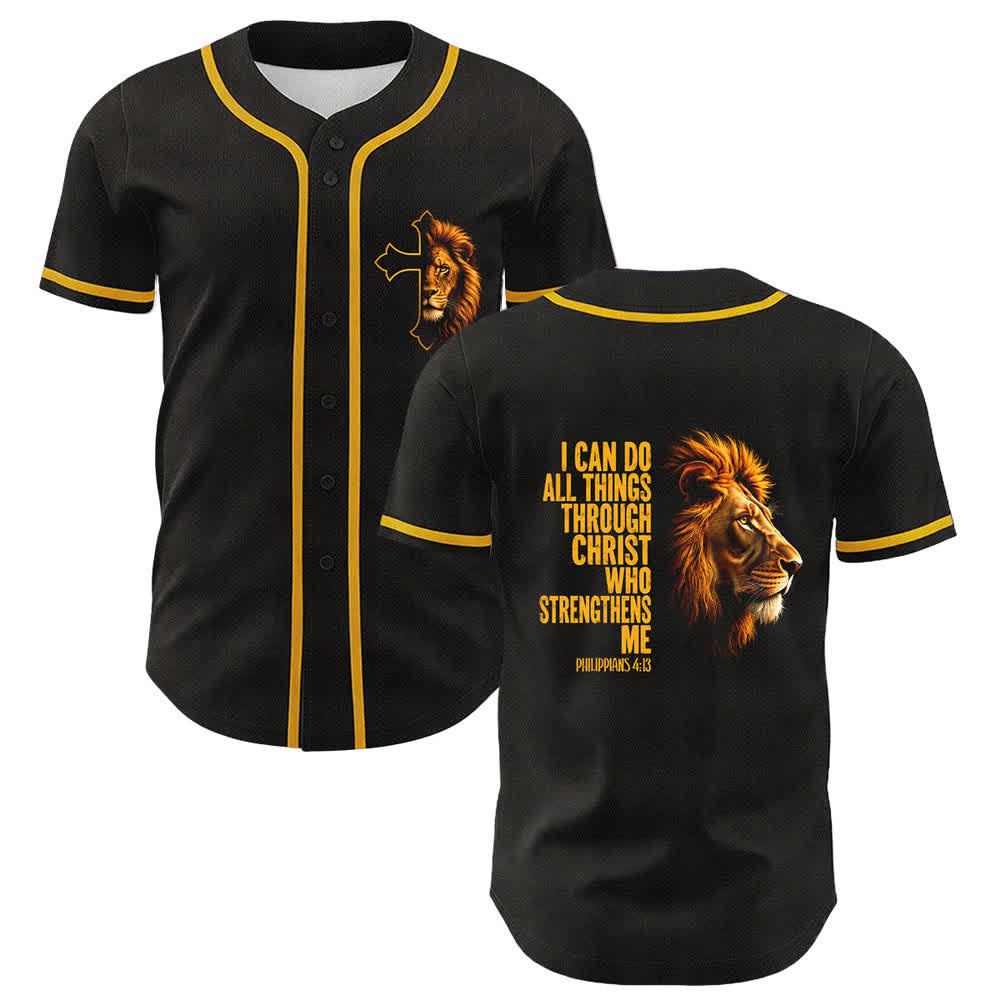 Christianartworkshop León de la Fortaleza Filipenses 4:13 Camiseta de Béisbol Negra y Dorada - Amarillo - 5XL - image 0