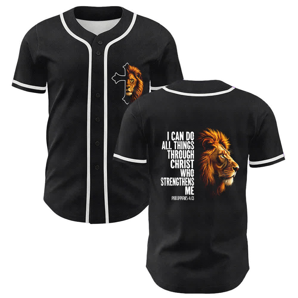 Christianartworkshop León de la Fortaleza Filipenses 4:13 Camiseta de Béisbol Negra y Dorada - Blanco - 5XL - image 24