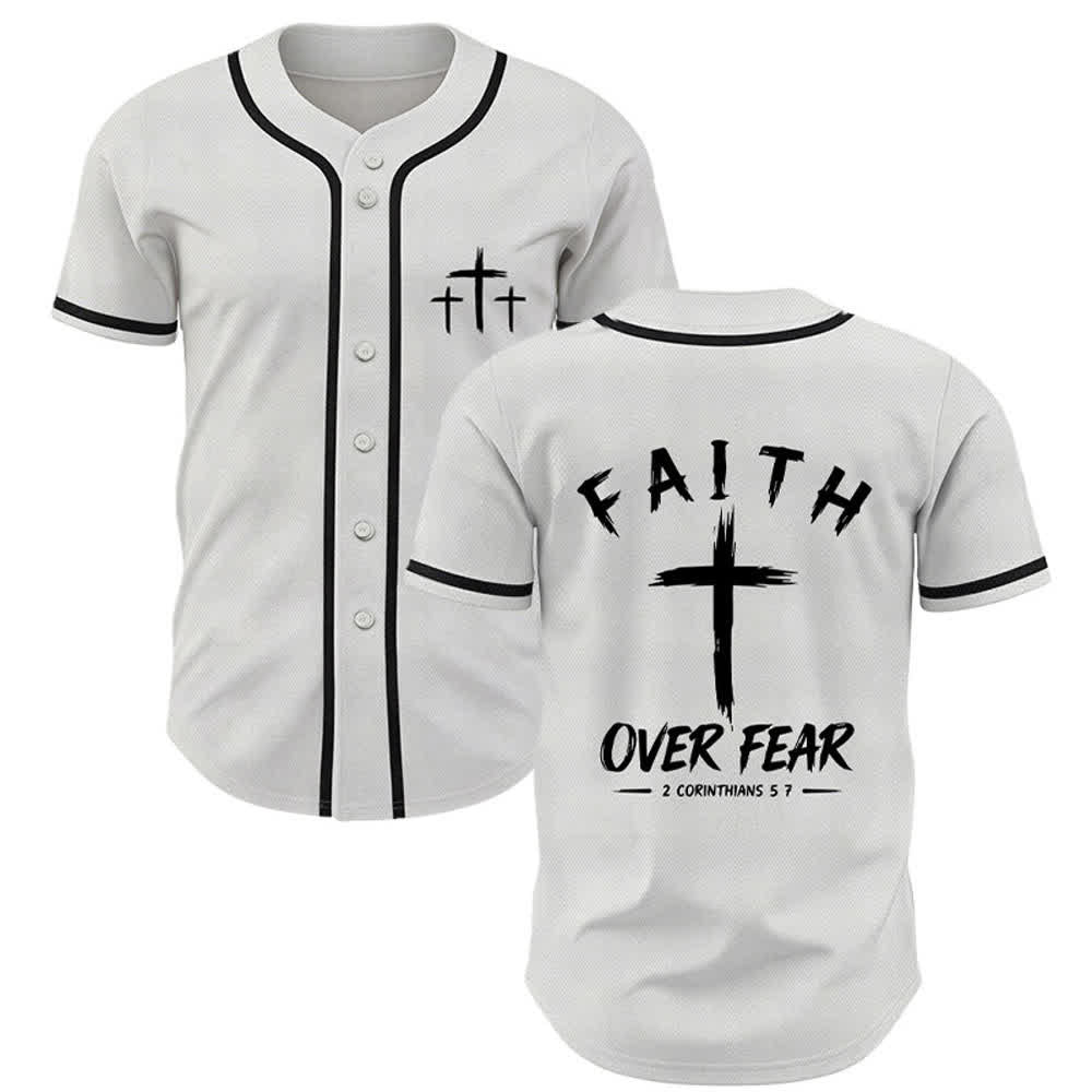 Camiseta de béisbol con ribete de contraste "Fe sobre el miedo" de Christianartworkshop - Blanco - 5XL - image 28