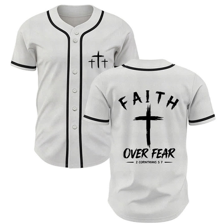 Camiseta de béisbol con ribete de contraste "Fe sobre el miedo" de Christianartworkshop - Blanco - 5XL - image 28