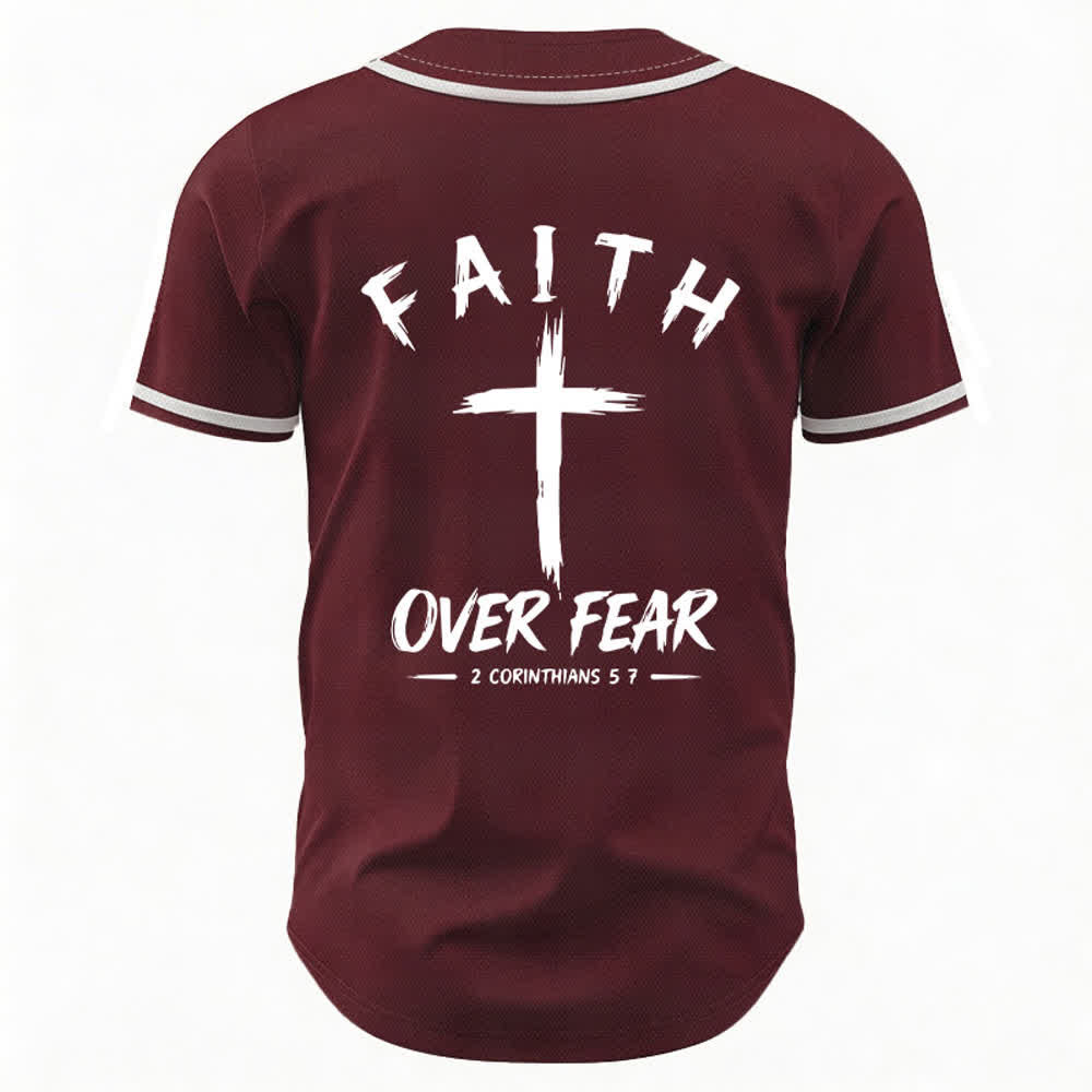 Camiseta de béisbol con ribete de contraste "Fe sobre el miedo" de Christianartworkshop - image 22