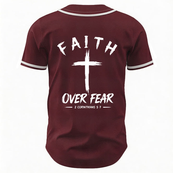 Camiseta de béisbol con ribete de contraste "Fe sobre el miedo" de Christianartworkshop - image 22