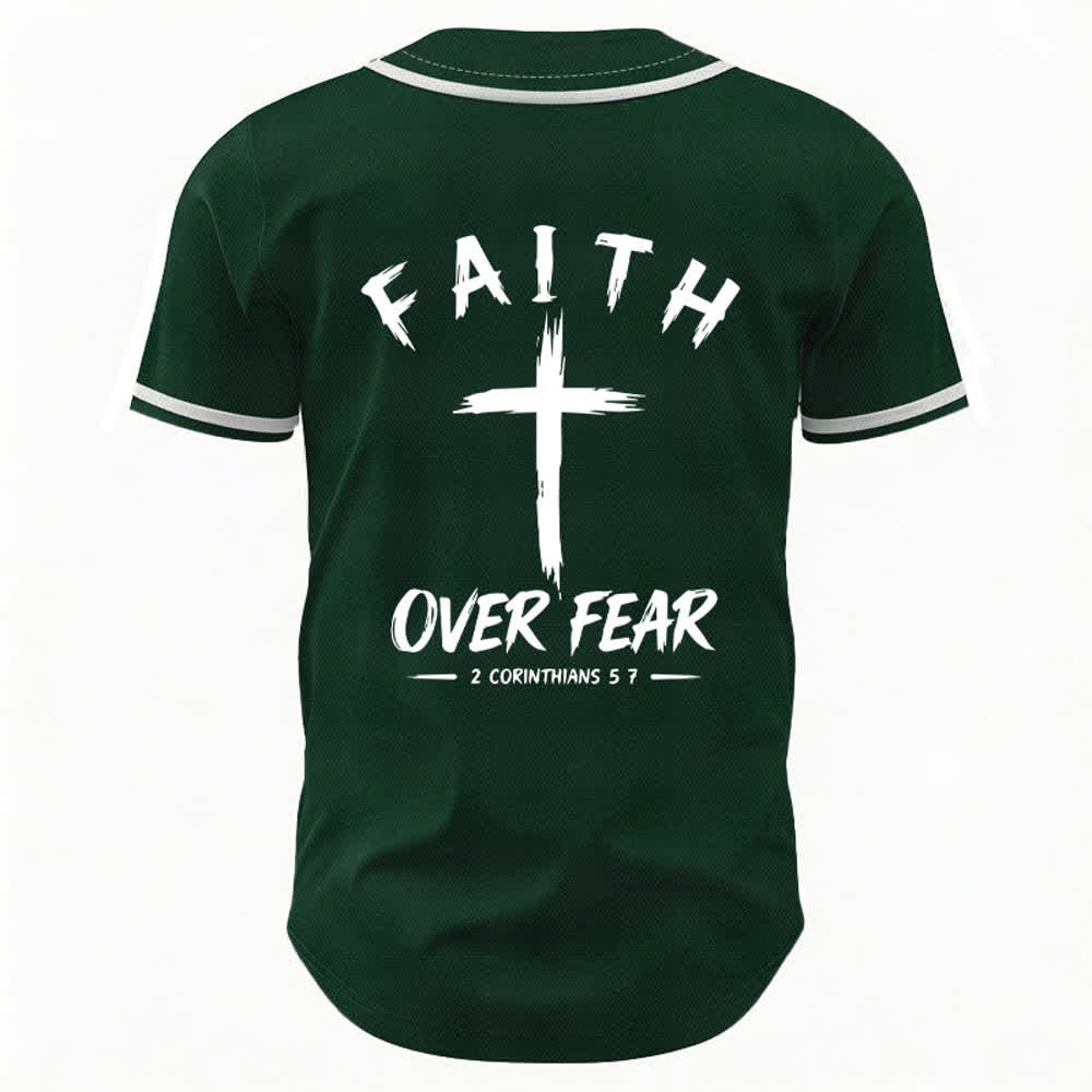 Camiseta de béisbol con ribete de contraste "Fe sobre el miedo" de Christianartworkshop - image 36