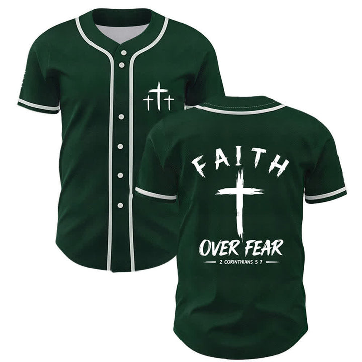 Camiseta de béisbol con ribete de contraste "Fe sobre el miedo" de Christianartworkshop - Verde - 5XL - image 35