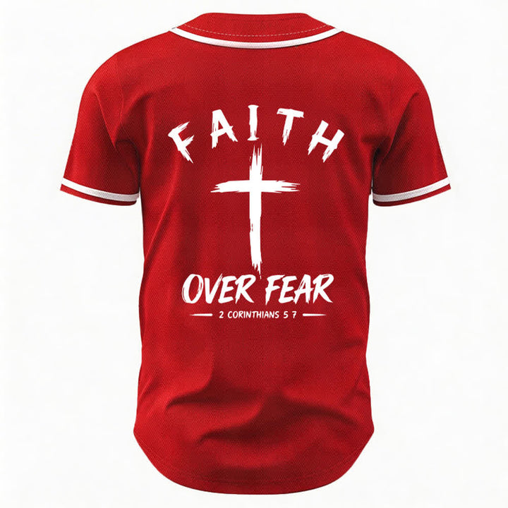 Camiseta de béisbol con ribete de contraste "Fe sobre el miedo" de Christianartworkshop - image 43
