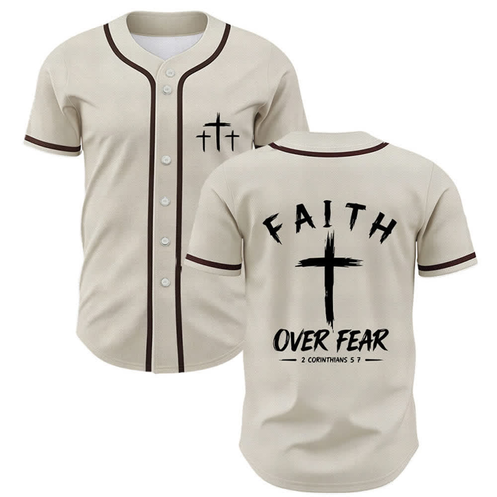 Camiseta de béisbol con ribete de contraste "Fe sobre el miedo" de Christianartworkshop - Beige - 5XL - image 14