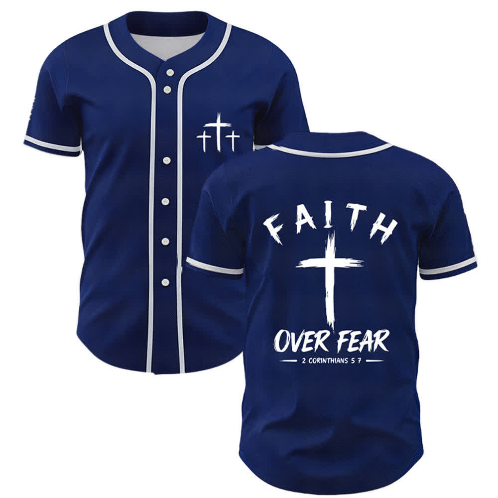 Christianartworkshop Camiseta de béisbol con ribete de contraste "Fe sobre el miedo" - Azul marino - 5XL - image 0