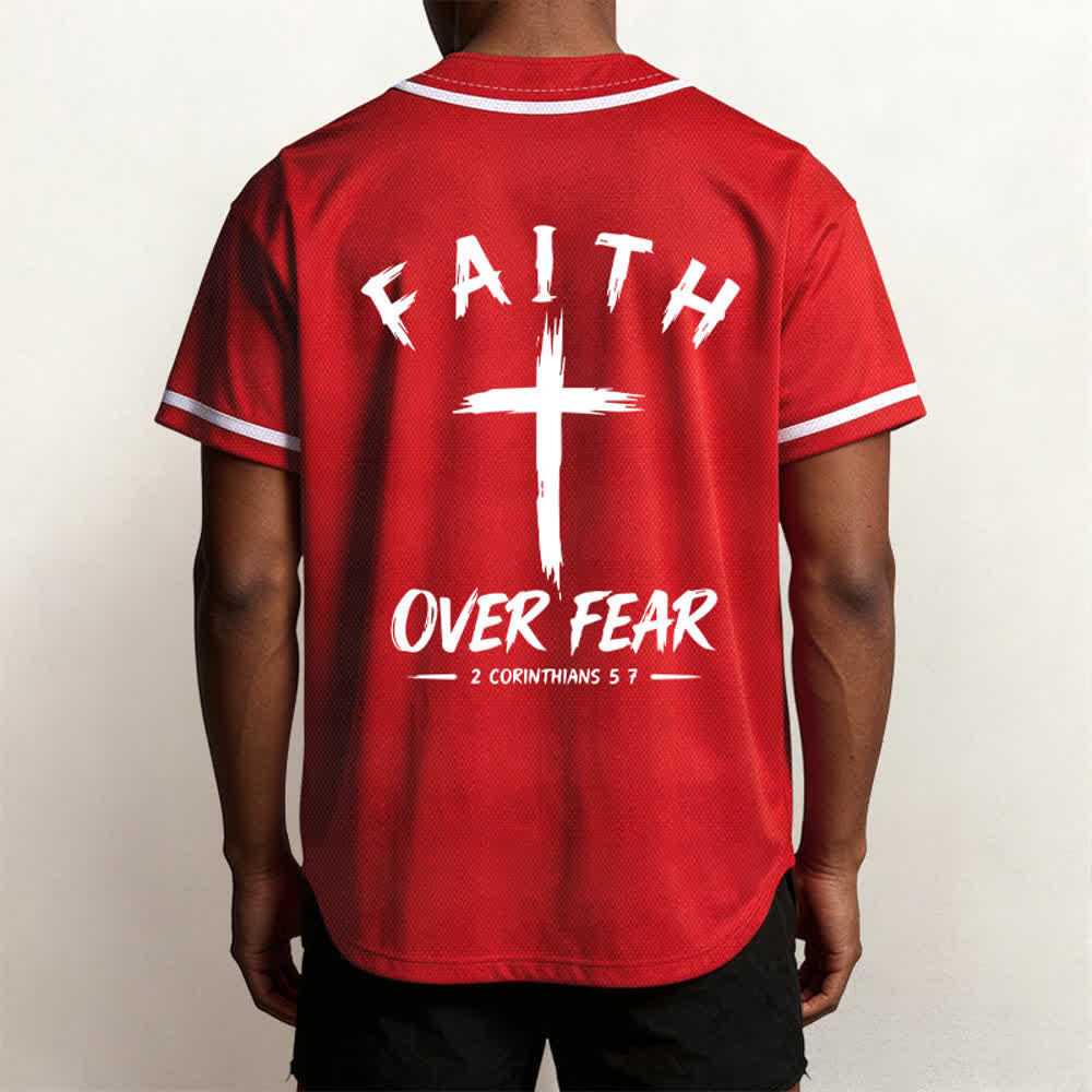 Camiseta de béisbol con ribete de contraste "Fe sobre el miedo" de Christianartworkshop - image 47