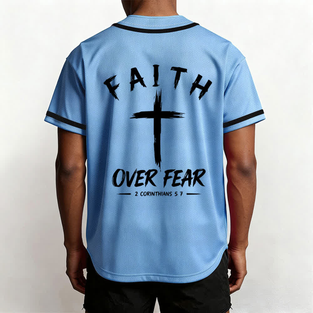 Camiseta de béisbol con ribete de contraste "Fe sobre el miedo" de Christianartworkshop - image 54