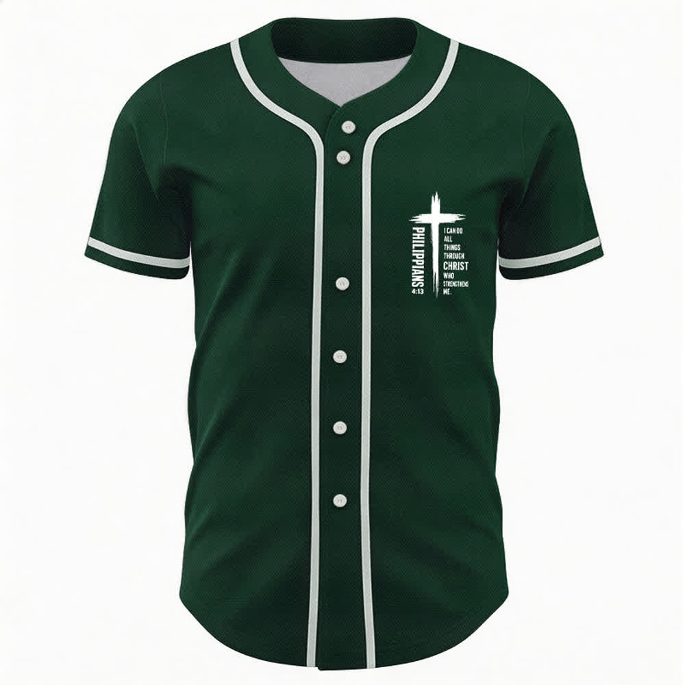 Camiseta de béisbol con ribete de contraste y gráfico de la Cruz Filipenses 4:13 de Christianartworkshop - image 16