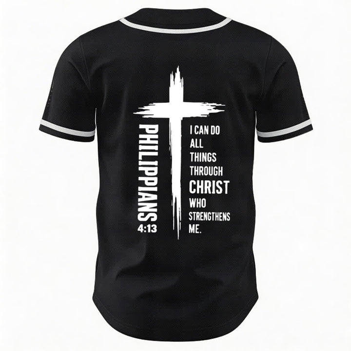 Christianartworkshop Camiseta de béisbol con ribete de contraste y gráfico de cruz de Filipenses 4:13 - image 8