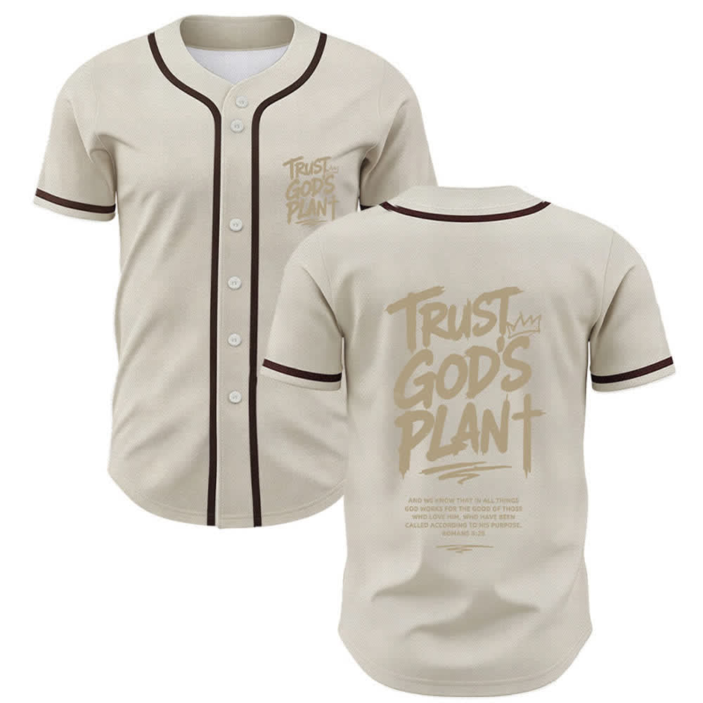 Camiseta de béisbol con botones "Confía en el plan de Dios" de Christianartworkshop - Beige - 5XL - image 21