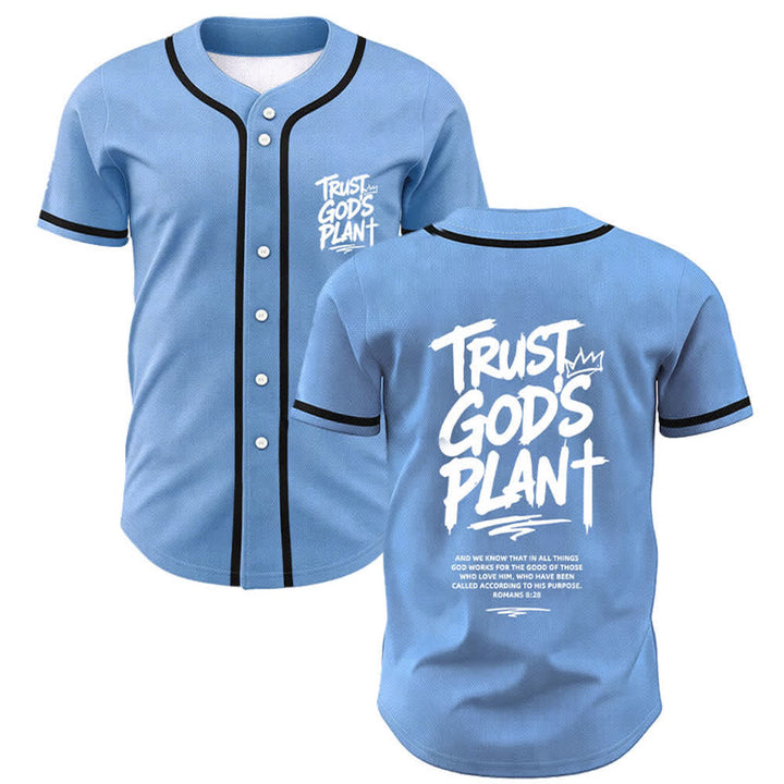 Camiseta de béisbol con botones "Confía en el plan de Dios" de Christianartworkshop - Azul cielo - 5XL - image 49