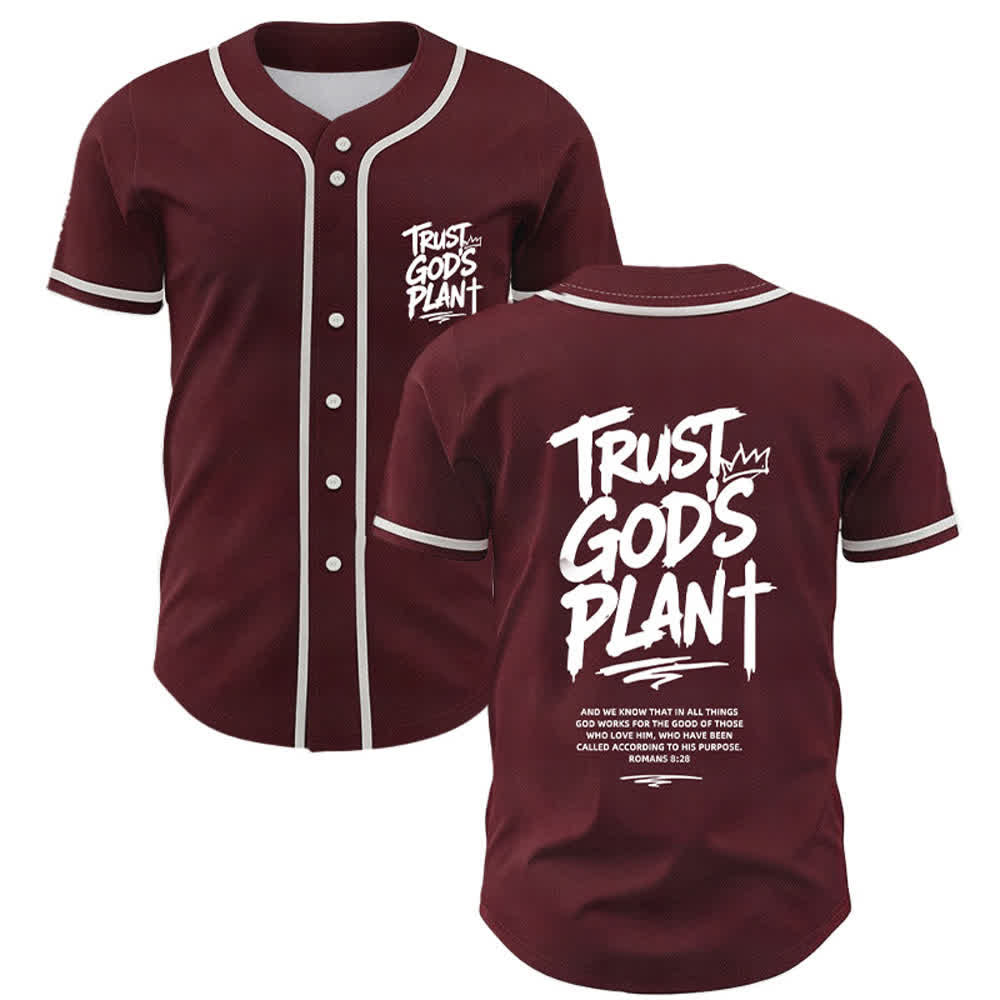 Camiseta de béisbol con botones "Confía en el plan de Dios" de Christianartworkshop - Vino - 5XL - image 7