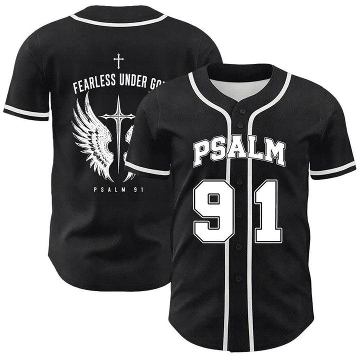 Camiseta de béisbol del Salmo 91 de Christianartworkshop: Sin miedo bajo Dios - Blanco - 5XL - image 0