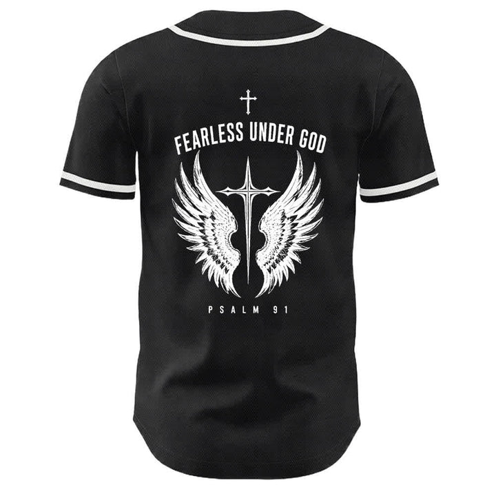 Camiseta de béisbol del Salmo 91 de Christianartworkshop: Sin miedo bajo Dios - image 1