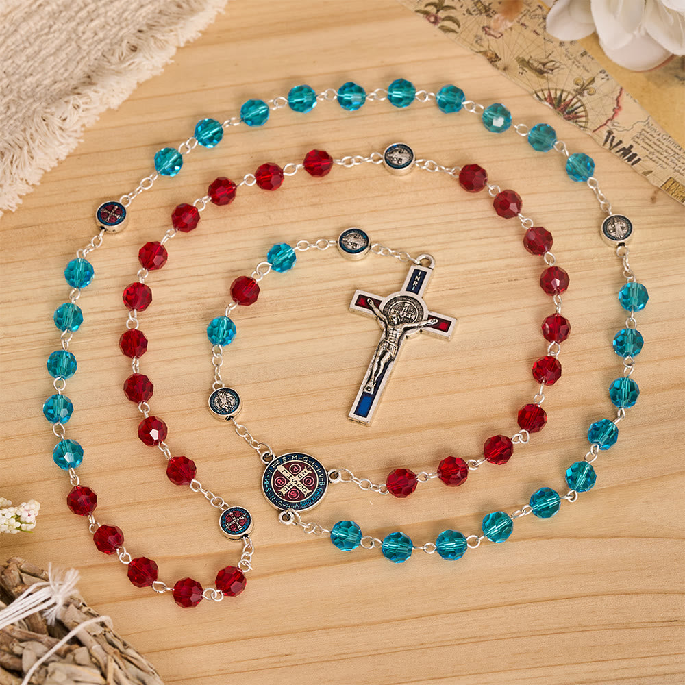 Christianartworkshop Rosario de San Benito de cristal facetado con crucifijo esmaltado: emblema de la sólida protección celestial. - image 2